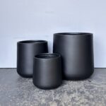 Set of 3 Middle Sized Round Pots - Black