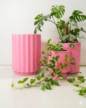 Polystone mixed cylinder planter set 3