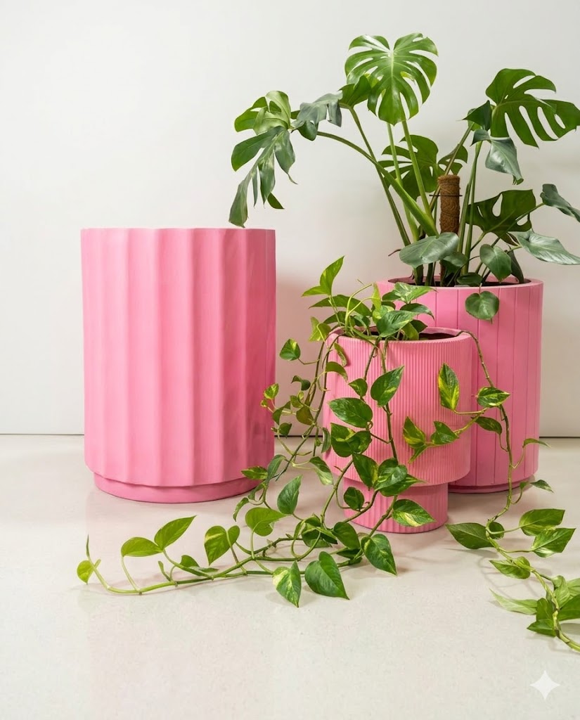 Polystone mixed cylinder planter set 3